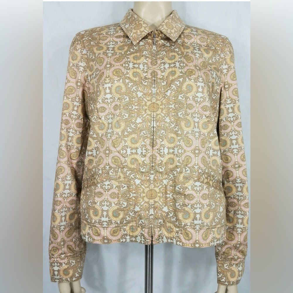 Pendleton tan pink orange regal damask full zip lightweight jacket Large Petite